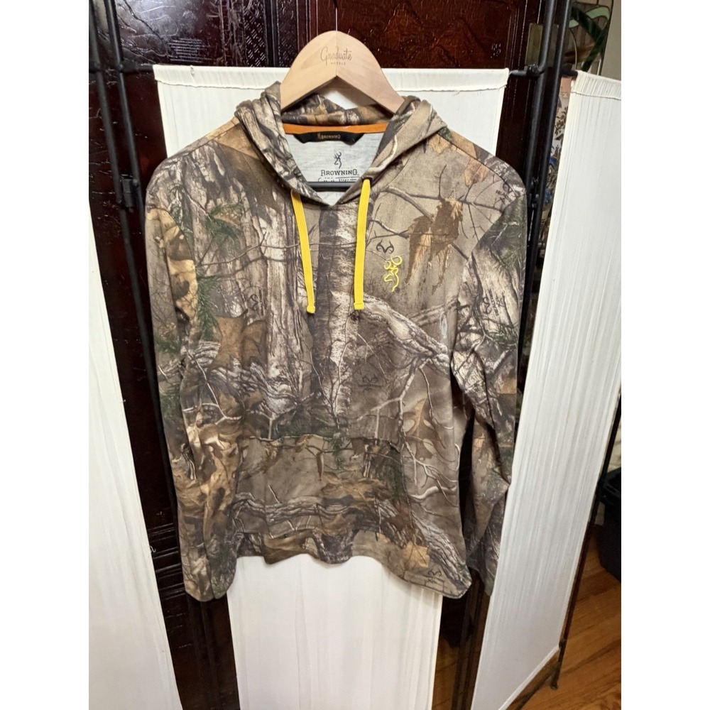 Browning Realtree Camo Performance Hoodie Men's Medium Yellow Buck Logo Hunting